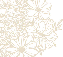 Floral background, flower banner, simple white cover design for wedding or invitation, hand drawn floral illustration clip art design