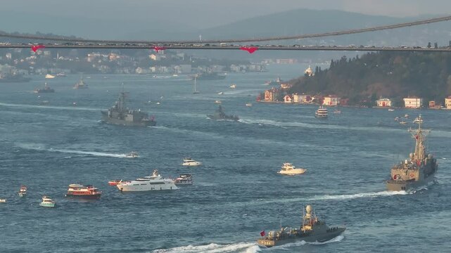 Turkish Flag ind October 29 Republic Day Celebrations (29 Ekim Cumhuriyet Bayramı Kutlamaları) Drone Video, July 15 Martyrs Bridge &Ccedil;engelk&ouml;y, &Uuml;sk&uuml;dar Istanbul, Turkey (Turkey)