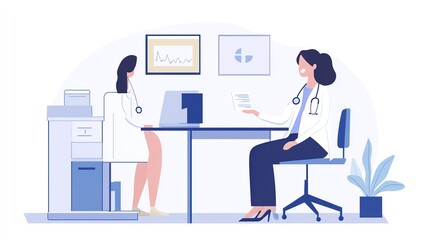 Naklejka premium Healthcare professionals discussing patient care in a modern clinic setting during the day