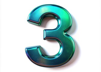 Realistic 3D Hologram Numbers in Blue Green Metallic for Modern Design Projects