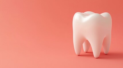 A 3D white tooth on a pink background.