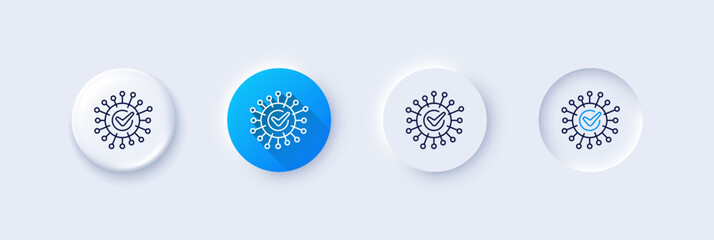 Confirmed coronavirus line icon. Neumorphic, Blue gradient, 3d pin buttons. Covid-19 virus sign. Corona virus symbol. Line icons. Neumorphic buttons with outline signs. Vector