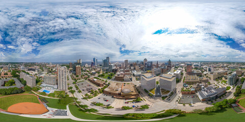 Downtown Milwaukee, Wisconsin. Full spherical seamless aerial panorama 360 degrees on a summer day © jovannig