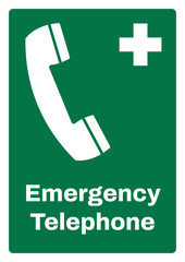 OSHA/ANSI emergency and first aid safety signs sentence case text_emergency telephone_portrait size a4/a3/a2/a1	
