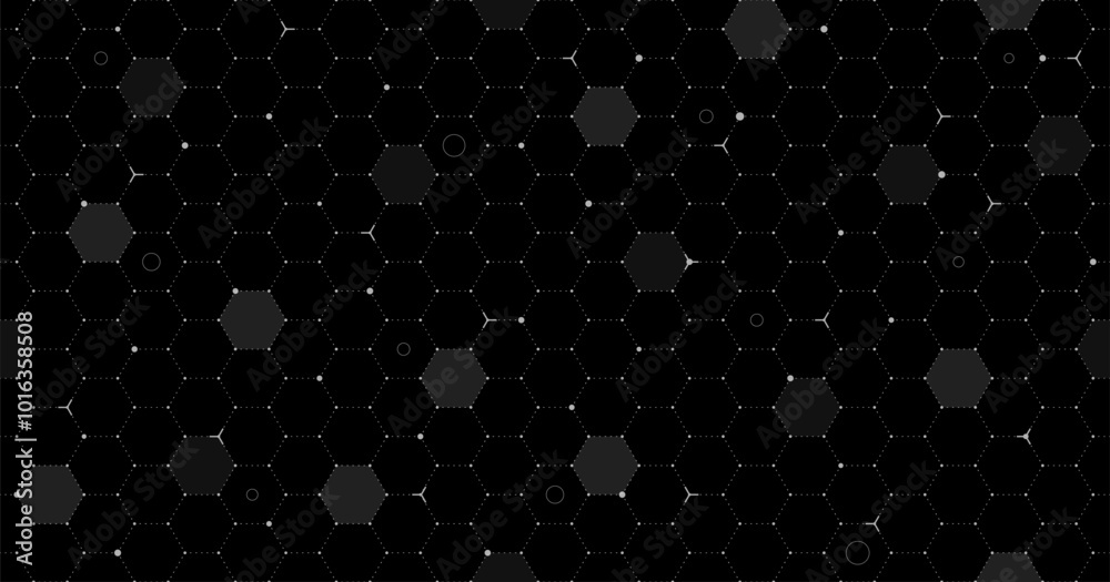 Poster vr hud futuristic interface hexagons grid. spaceship head up display line and dot seamless pattern. 