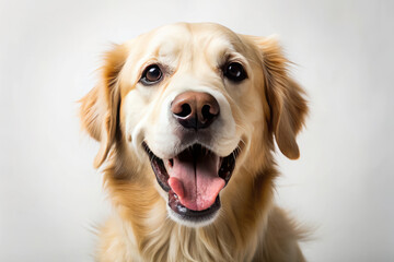 golden retriever dog with joyful expression, showcasing its friendly demeanor and bright eyes. This happy canine radiates warmth and affection, making it beloved companion
