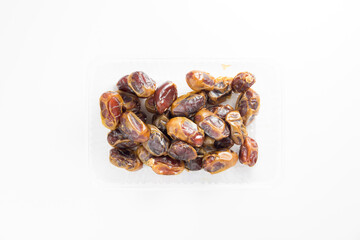 Sweet fresh dates on white background, Dried dates fruit on white background