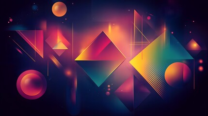 A captivating depiction of vibrant geometric shapes emitting a soft glow in a dark backdrop, reflecting a futuristic and creative vibe ideal for technology-focused imagery. 