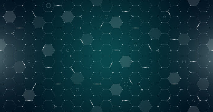 VR HUD futuristic interface hexagons grid. Digital UI screen hexagonal mesh. GUI hi tech visor seamless pattern. Spaceship head up display hex particles on dark green background. FUI Sci Fi dashboard