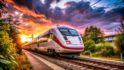 Fototapeta premium Silhouette of InterCity Train at Karlsruhe Station - DB Deutsche Bahn Rail Transport Photography
