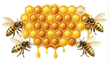 Simple Line Art of Beehive Honeycomb with Bees and Honey &acirc;&euro;&ldquo; Nature Illustration