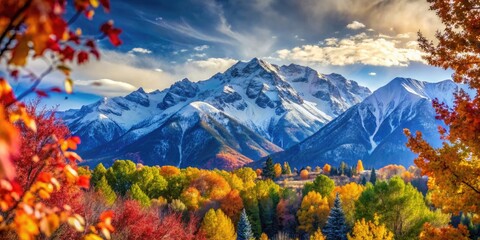 Snow-Capped Wasatch Mountains with Bokeh Effect in Utah's Scenic Beauty