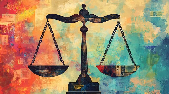 An artistic depiction of a balance scale comparing diverse economic policies, emphasizing the principles of fiscal responsibility and economic balance through distinct symbols and colors. 