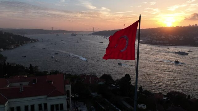 Turkish Flag ind October 29 Republic Day Celebrations (29 Ekim Cumhuriyet Bayramı Kutlamaları) Drone Video, July 15 Martyrs Bridge &Ccedil;engelk&ouml;y, &Uuml;sk&uuml;dar Istanbul, Turkey (Turkey)