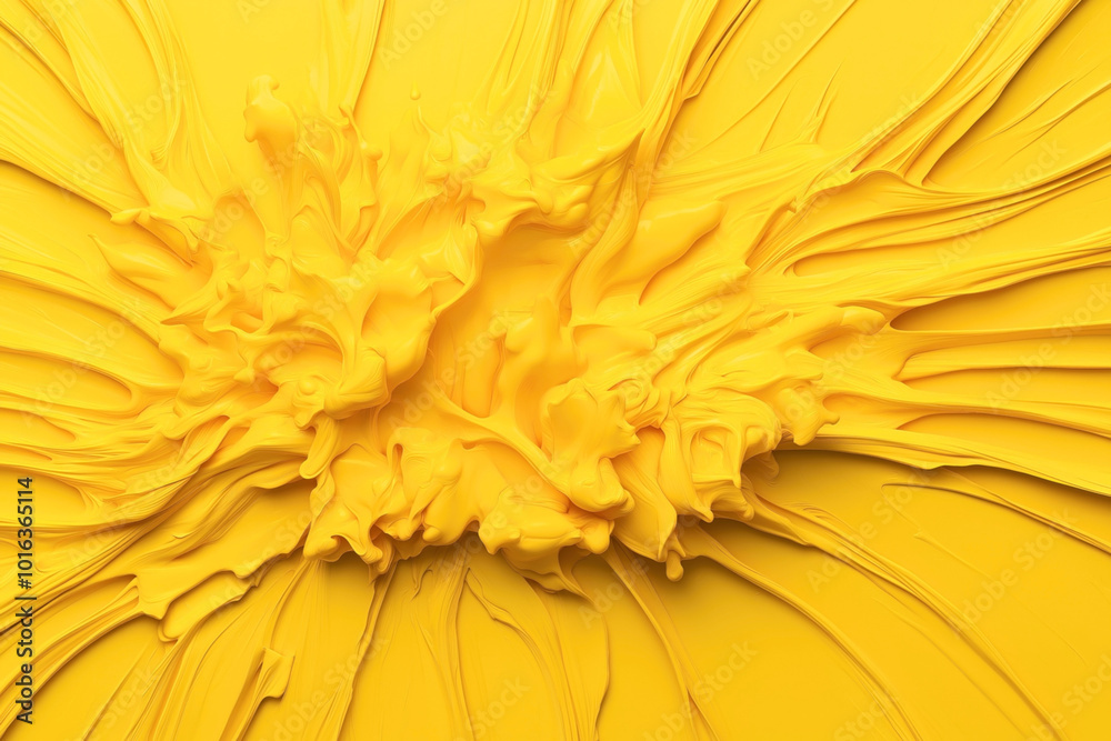 Wall mural Abstract close-up of vibrant yellow paint spread and textured in a dynamic, swirling pattern on a flat surface.