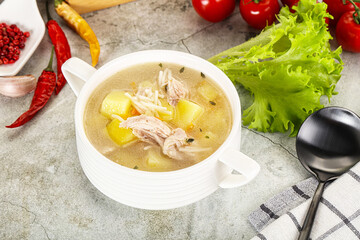 Homemade chicken soup with vegetables