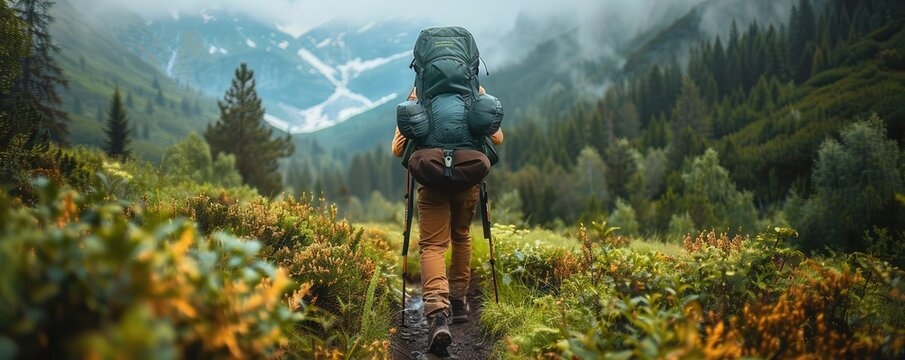 Backpacking adventures through remote wilderness areas, adventurous and natural, Nature, Soft tones, Photograph, Outdoor exploration