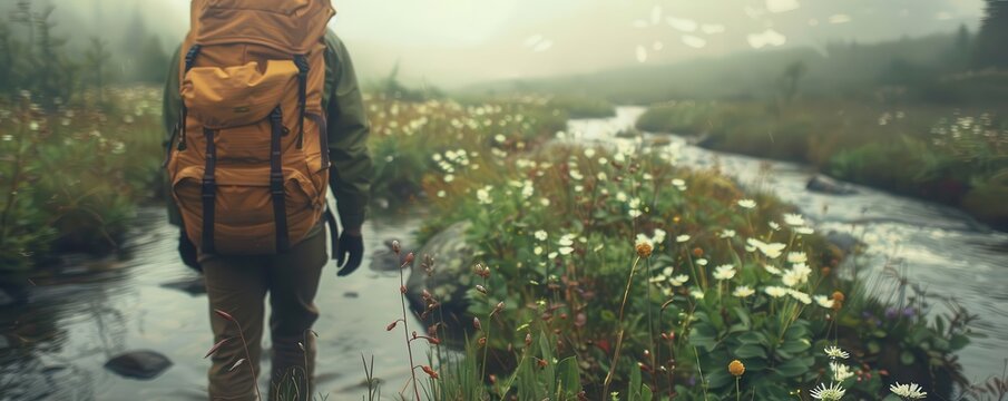 Backpacking adventures through remote wilderness areas, adventurous and natural, Nature, Soft tones, Photograph, Outdoor exploration