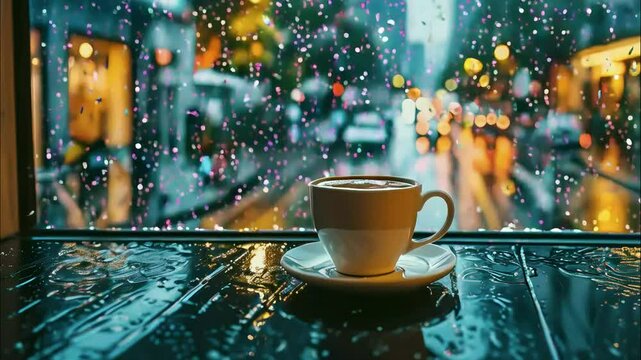 Cup of coffee on the table. Lofi sad music background video