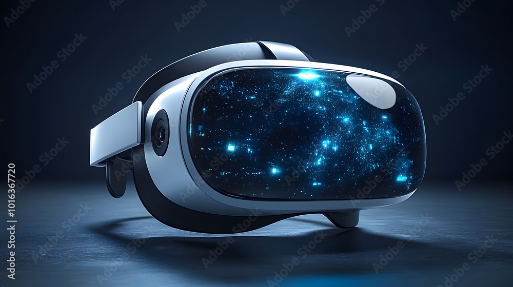 Poster a sleek,futuristic virtual reality headset that transports the user into an immersive,data-driven co