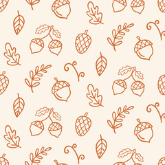 Forest Acorn Oak Autumn Doodle Seamless Pattern © Artrise Stocker