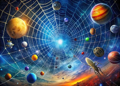 Stunning Galaxy View in Spider Web Formation with Solar Systems and Parallel Realities in 8K Quality