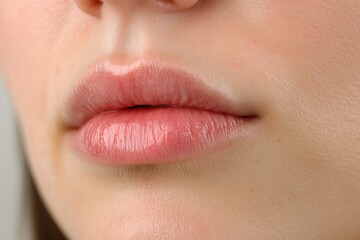 The patients lips shown immediately after a cosmetic injection procedure, highlighting the results of a beauty treatment for lip enhancement and anti aging effects