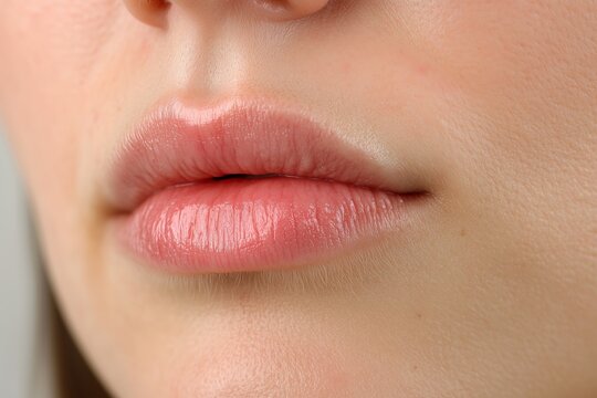 The patients lips shown immediately after a cosmetic injection procedure, highlighting the results of a beauty treatment for lip enhancement and anti aging effects