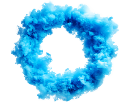 Blue smoke ring frame isolated on transparent background.