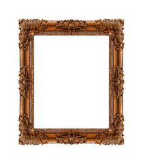 Antique golden picture frame isolated on white background.