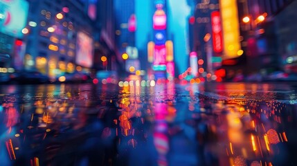 Obraz premium Cityscapes at night with vibrant neon lights, dynamic and colorful, Urban, Bright hues, Photograph, Nightlife glow