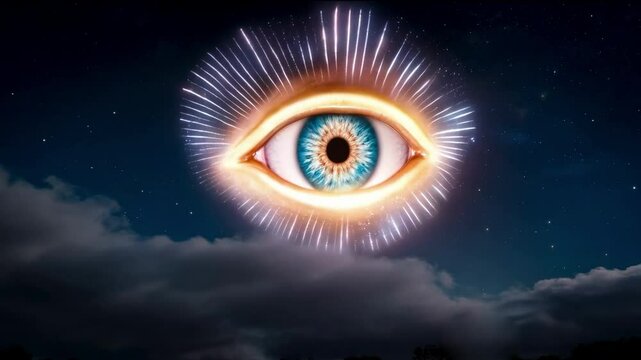 The all-seeing eye, or radiant delta, is a Masonic symbol. The third eye shines in the sky. The eye of a god from heaven. All seeing eye