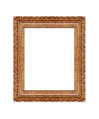 Antique golden picture frame isolated on white background.