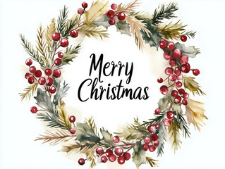 クリスマスリース。水彩画。メリークリスマス