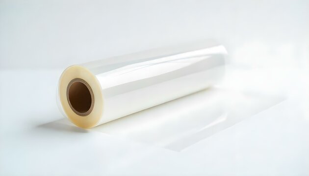 Plastic wrap clingfilm isolated on a white background with copy space