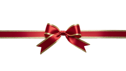 Straight red gold border ribbon with a bow in the middle, holiday decoration, gift accessories, Christmas