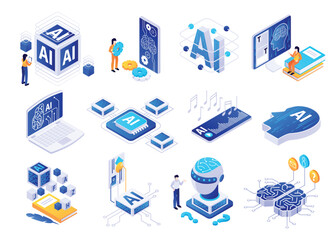 Isometric AI and Technology Illustrations