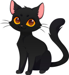 Cute black cat. Halloween cat. Cat in cartoon style. Vector illustration.