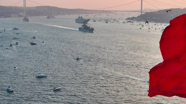 Turkish Flag ind October 29 Republic Day Celebrations (29 Ekim Cumhuriyet Bayramı Kutlamaları) Drone Video, July 15 Martyrs Bridge &Ccedil;engelk&ouml;y, &Uuml;sk&uuml;dar Istanbul, Turkey (Turkey)