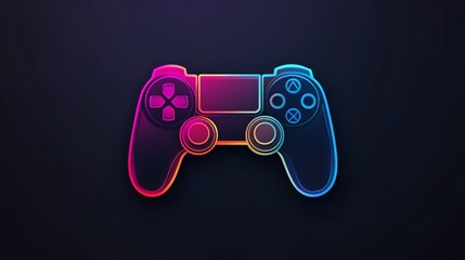 A glowing video game controller with blue and pink lights on a dark background.