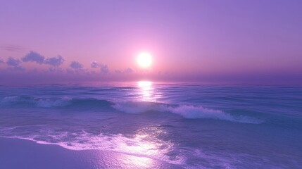 Fototapeta premium Serene sunset over calm ocean waters, creating a tranquil and picturesque landscape.