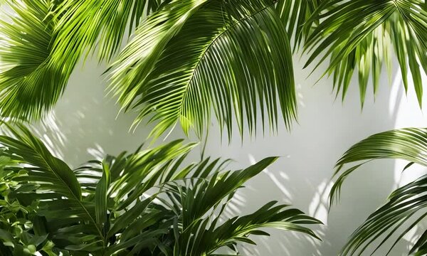 Realistic palm leaves bush on white background
