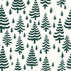 Obraz premium Seamless green Christmas tree pattern with minimalistic foliage on a white background
