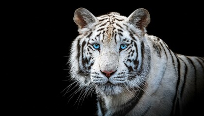 Obraz premium Majestic White Tiger with Striking Blue Eyes on Black Background