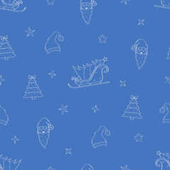 Seamless pattern of Christmas doodle icons. Vector illustration background. Concept of New Year holiday.
