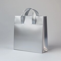 Blank matte silver paper shopping bag for branding mockup. White background. 