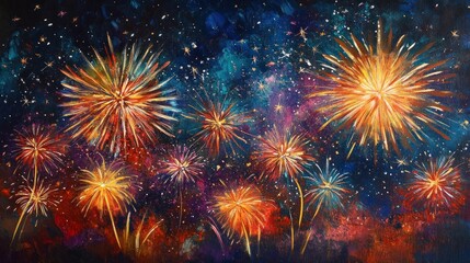 Night Sky Fireworks Painting