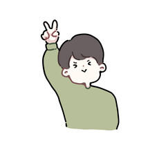 笑顔でピースをしている男性