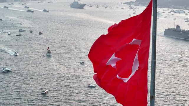 Turkish Flag ind October 29 Republic Day Celebrations (29 Ekim Cumhuriyet Bayramı Kutlamaları) Drone Video, July 15 Martyrs Bridge &Ccedil;engelk&ouml;y, &Uuml;sk&uuml;dar Istanbul, Turkey (Turkey)