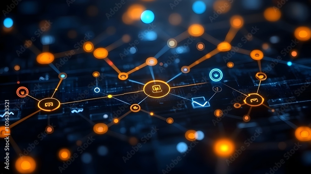 Poster Futuristic digital network and interconnected data visualization depicting the advanced digital intelligence,and global digital transformation of the modern technology era.